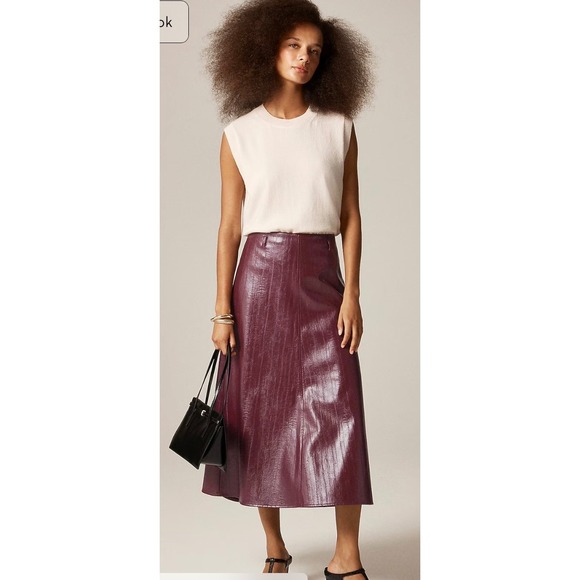 J.Crew Collection Dresses & Skirts - J.Crew Collection Faux Leather Midi Skirt Wine Burgundy‎ Textured Glossy Size 00